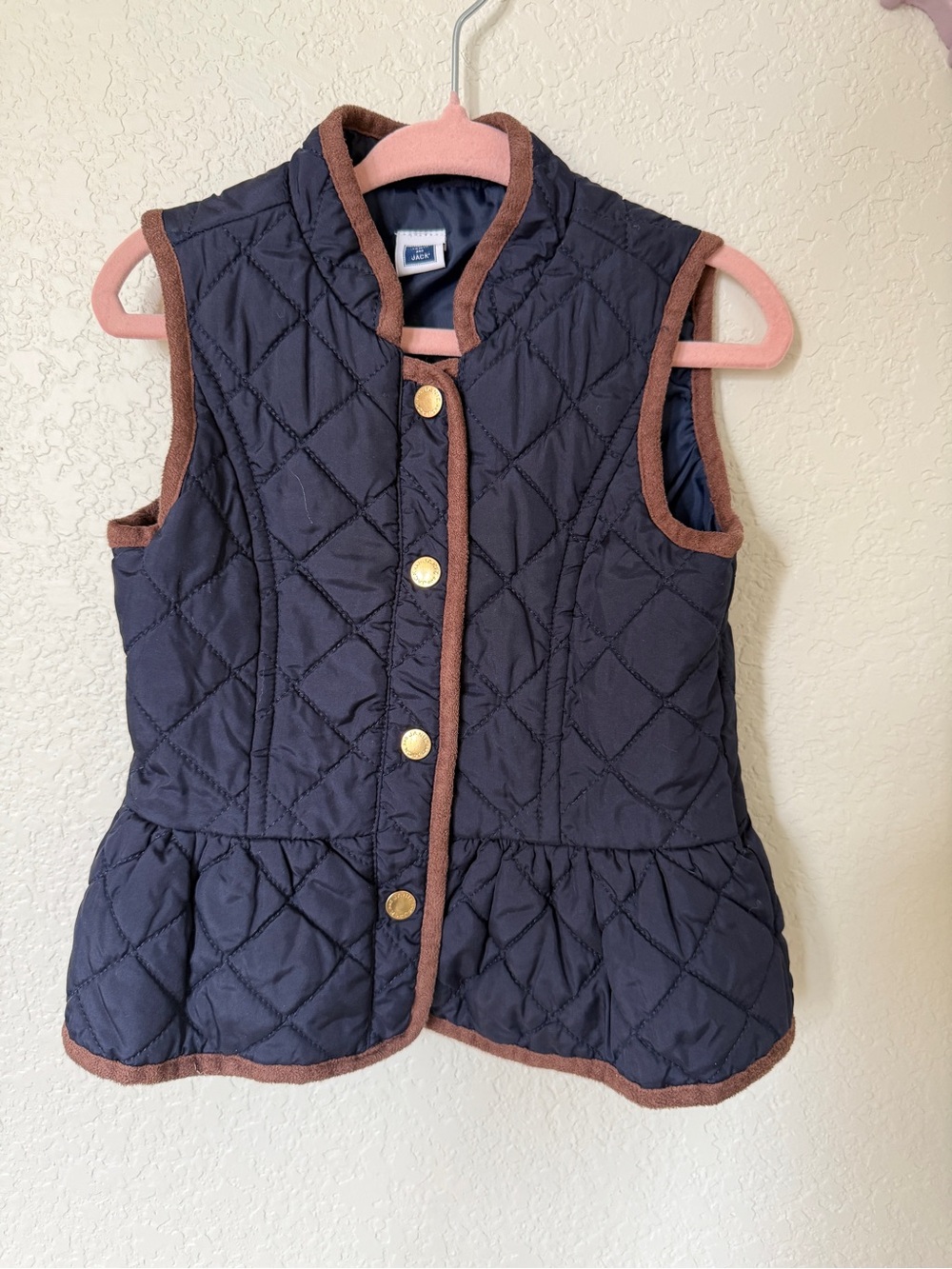 Janie and Jack Navy Quilted Vest with Brown Trim and Gold Snaps